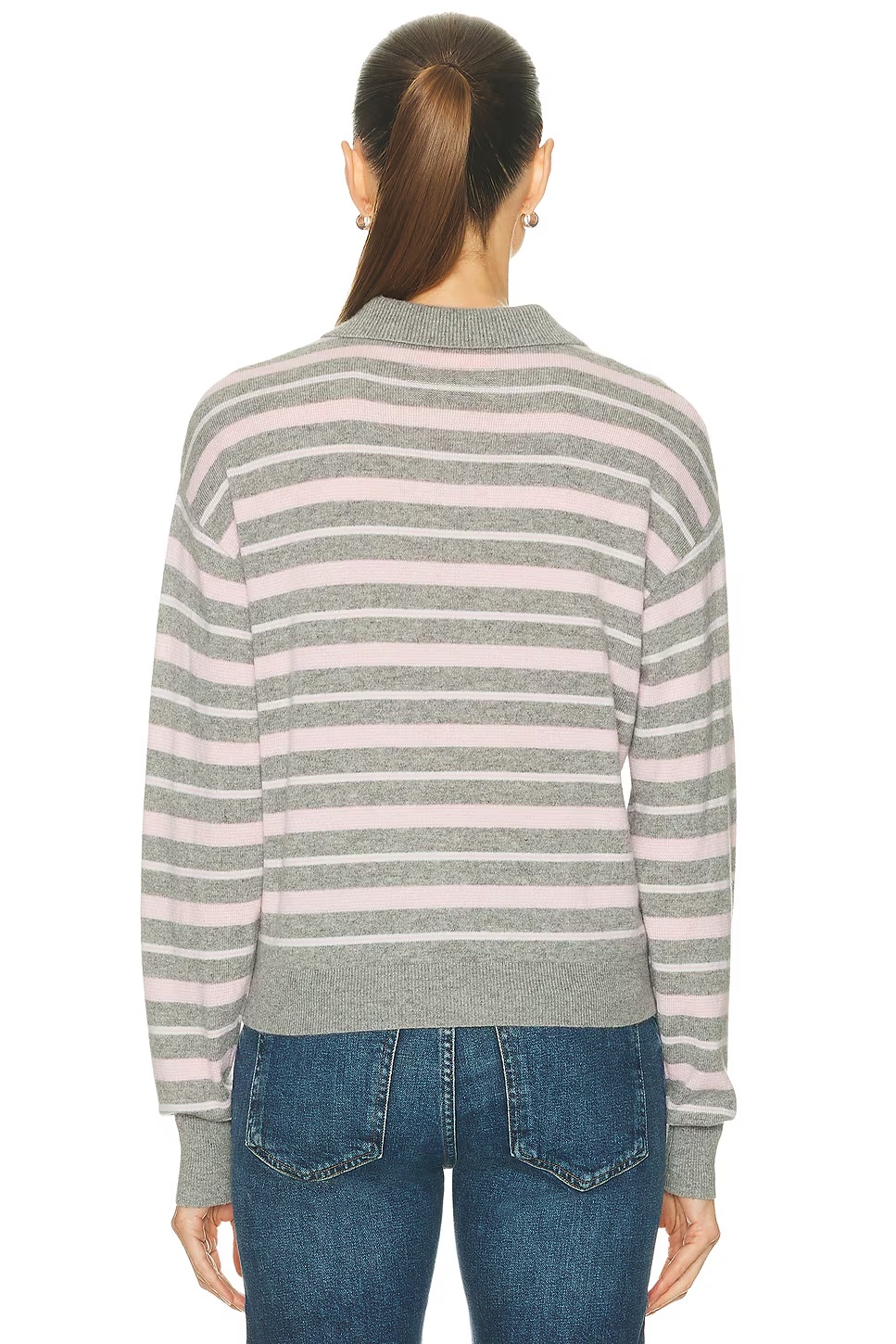 Collegiate Stripe Polo Top Heather Grey Combo