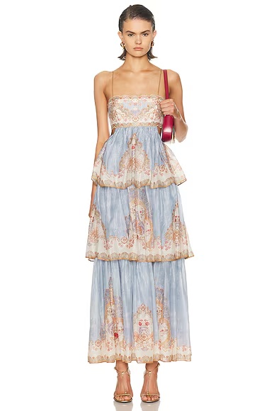 Daylight Tiered Maxi Dress Wallpaper Floral Denim