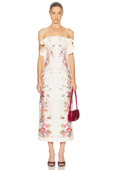 Patience Frill Midi Dress Vanilla Floral