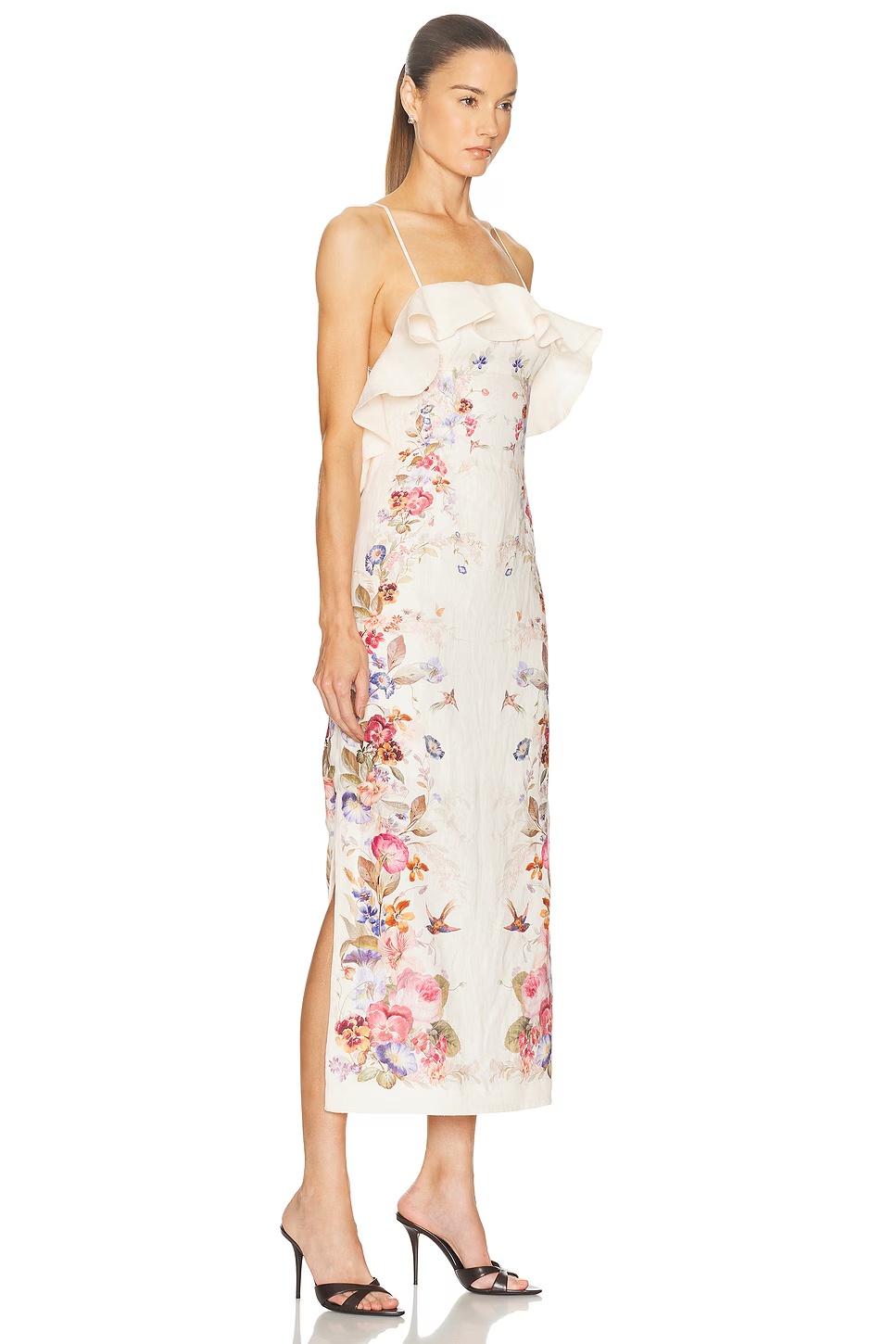 Patience Frill Midi Dress Vanilla Floral