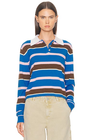 Cropped Stripe Rugby Polo Top Twilight Combo