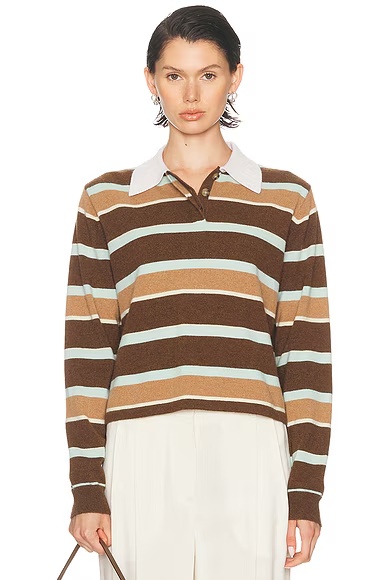 Cropped Stripe Rugby Polo Top Chestnut Combo