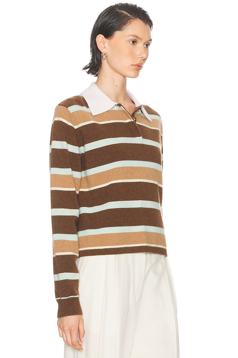 Cropped Stripe Rugby Polo Top Chestnut Combo