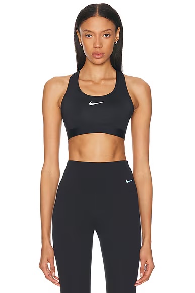 Swoosh Medium Support Padded Sports Bra Black & White