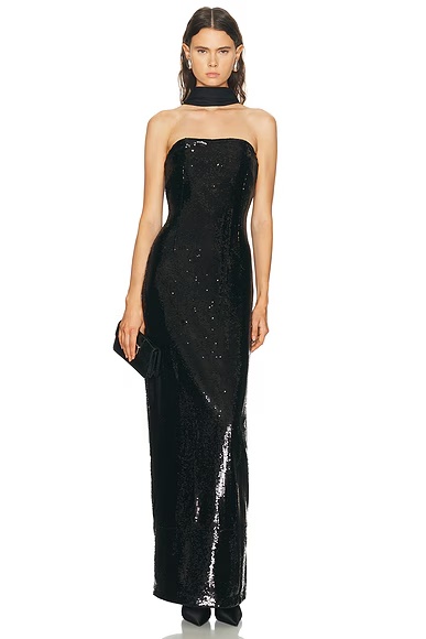 by Marianna Veleda Sequin Gown Black