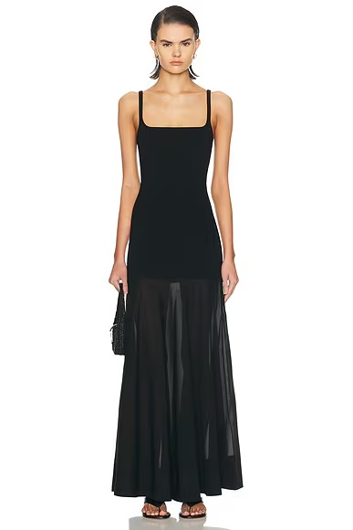 Sheer Silk Circle Hem Dress Black
