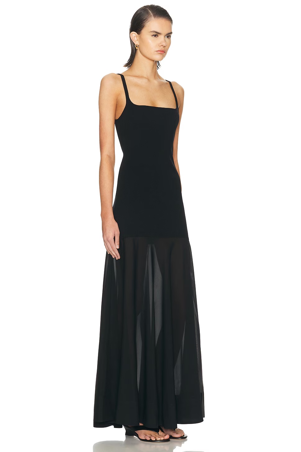 Sheer Silk Circle Hem Dress Black