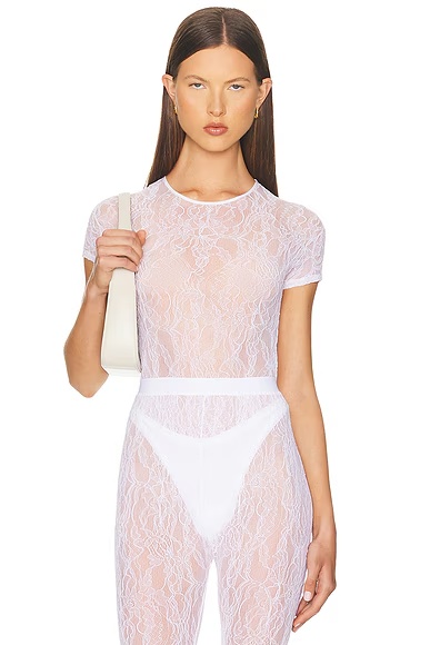 Lace Cap Sleeve Bodysuit White