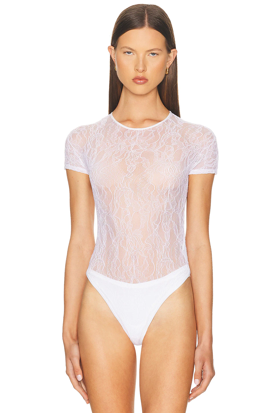 Lace Cap Sleeve Bodysuit White