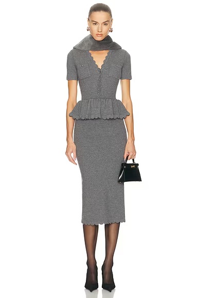 Peplum Knit Midi Dress Grey