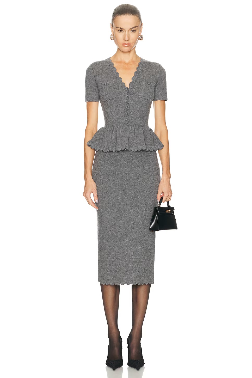 Peplum Knit Midi Dress Grey
