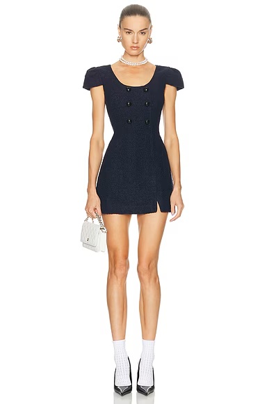 Textured Boucle Mini Dress Navy