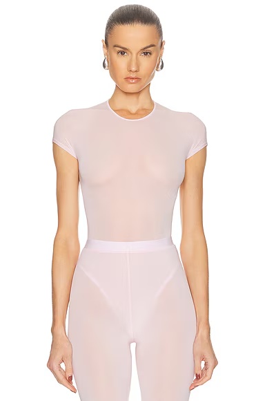 Sheer Cap Sleeve Bodysuit Blush
