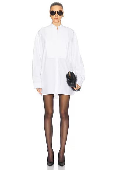 Tuxedo Mini Shirt Dress White