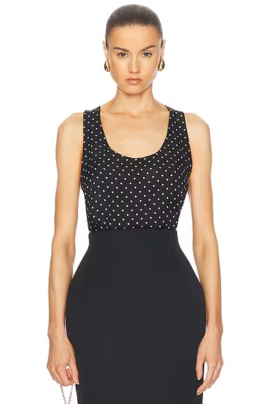 Silk Tank Top Black Polka Dot