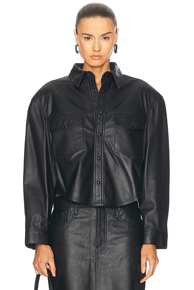 Leather Shirt Jacket Black