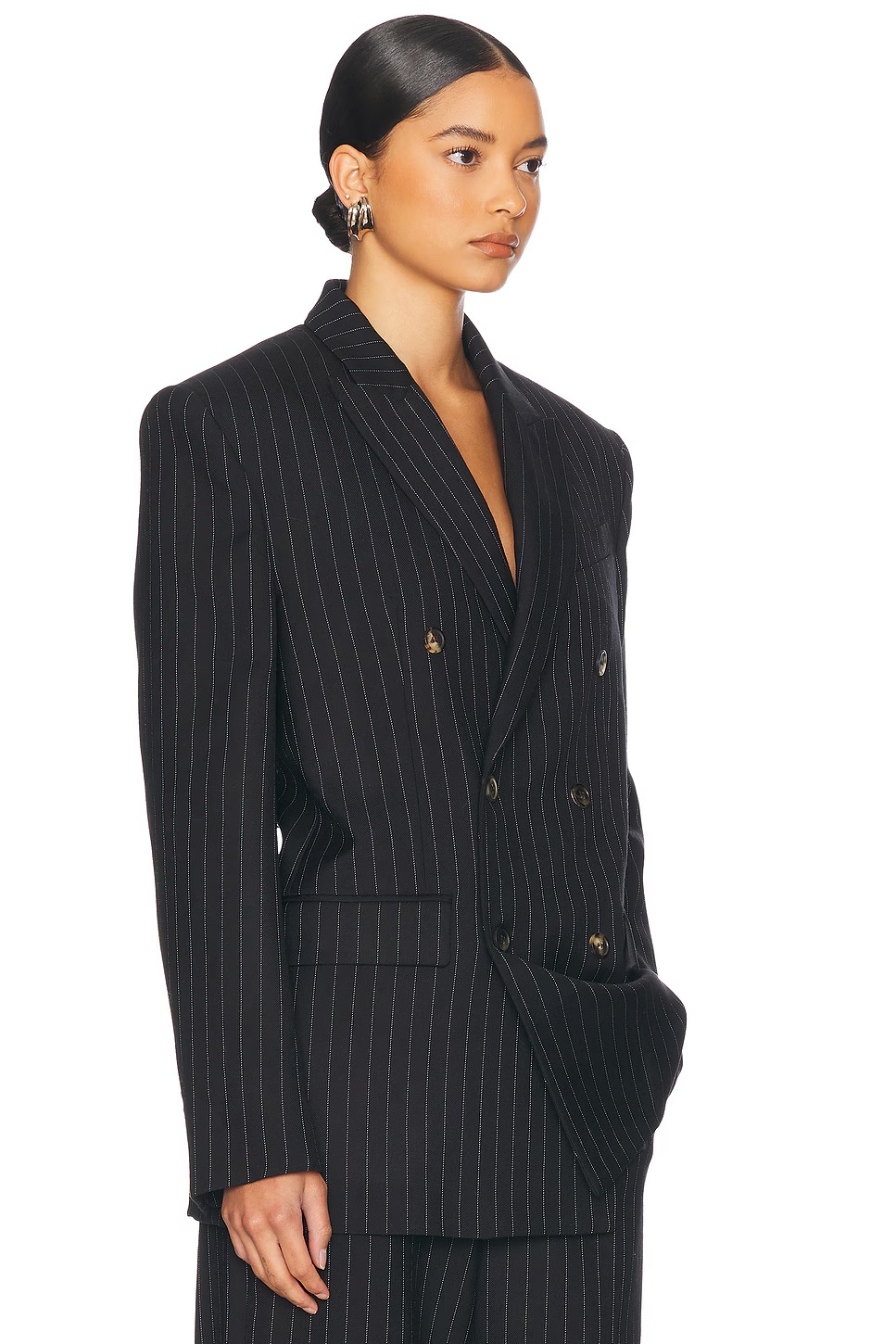 Double Breasted Blazer Black Pinstripe