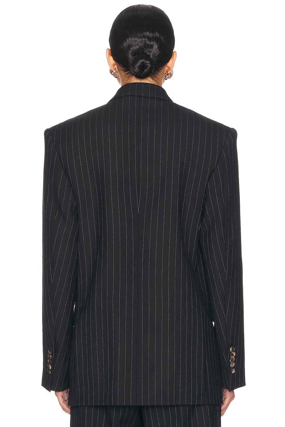 Double Breasted Blazer Black Pinstripe