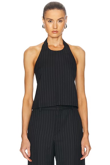 Backless Halter Top Black Pinstripe