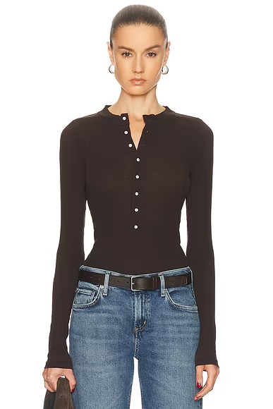 Long Sleeve Henley Top Squire Brown