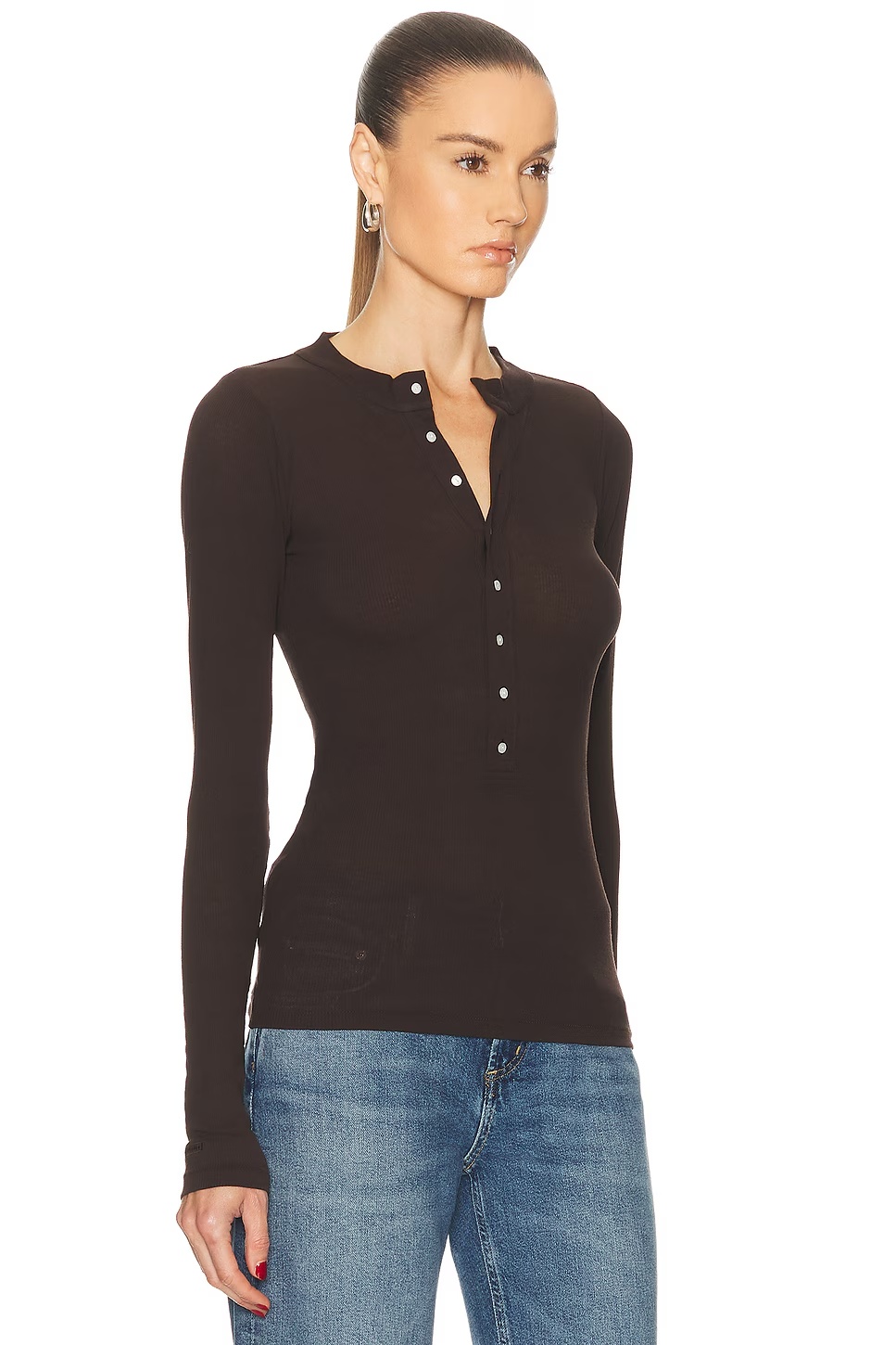 Long Sleeve Henley Top Squire Brown