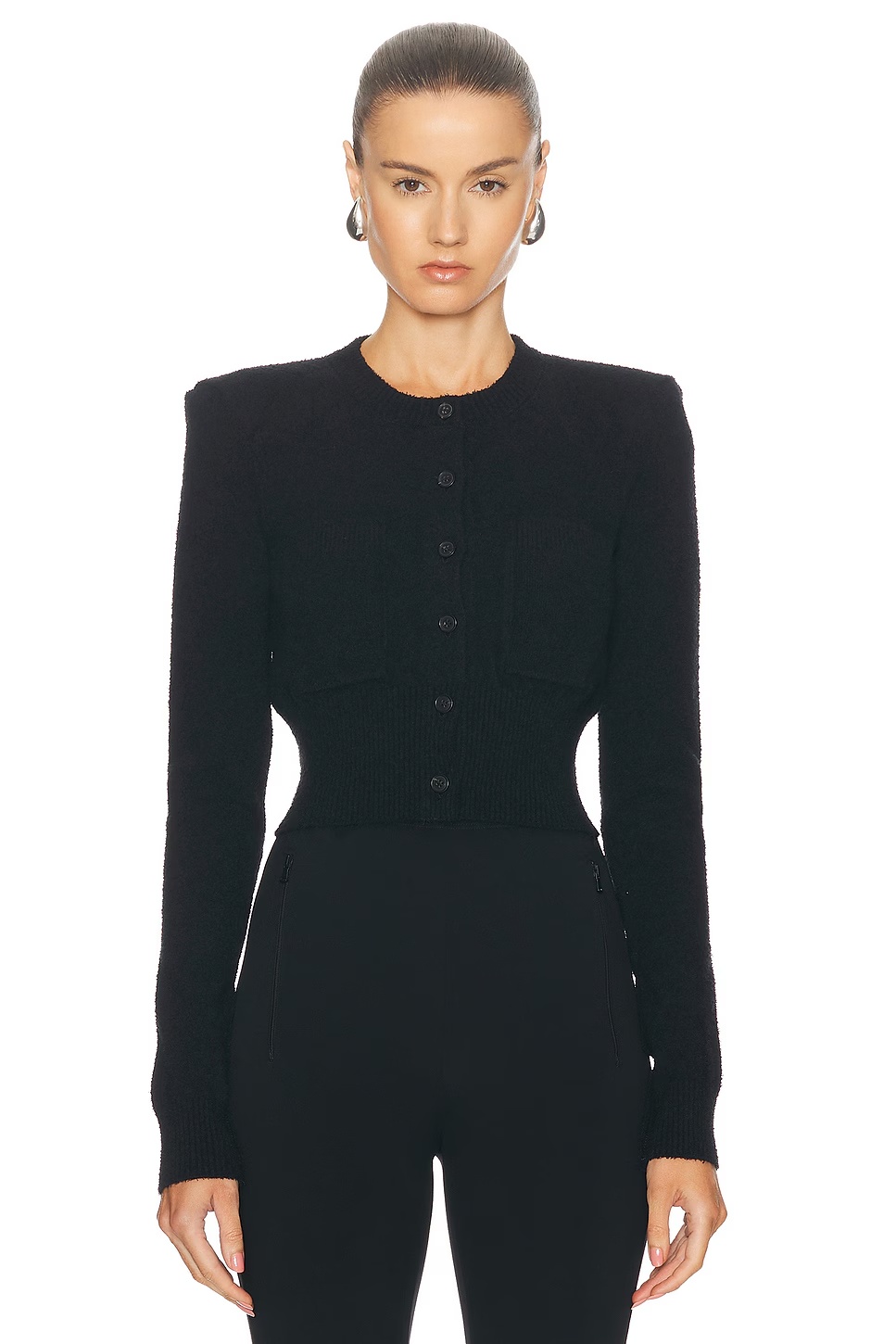 Cropped Cardigan With Shoulder Pads Black