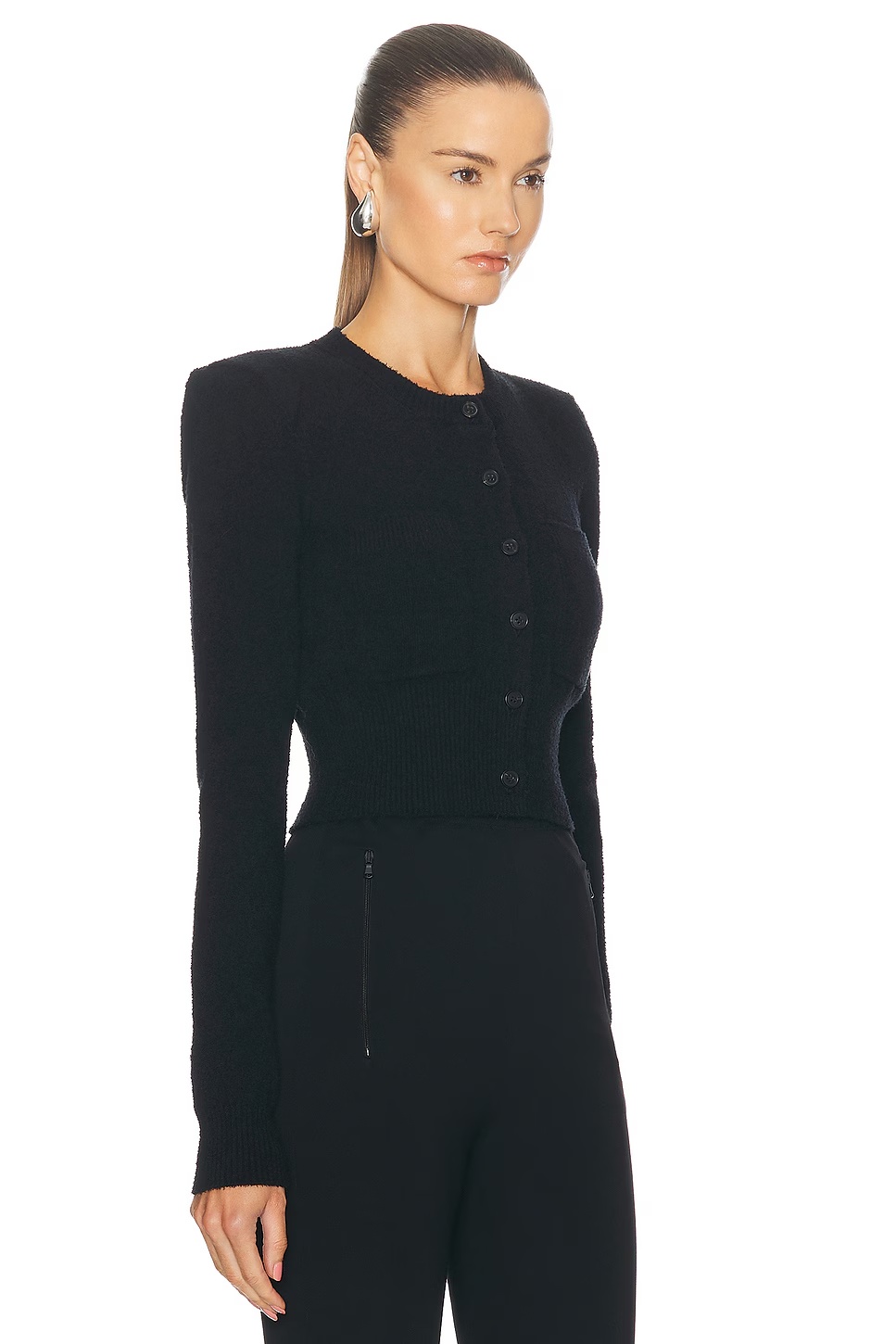 Cropped Cardigan With Shoulder Pads Black