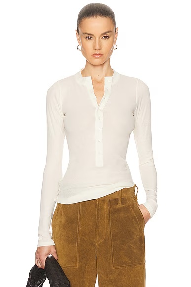 Long Sleeve Henley Top Warm White