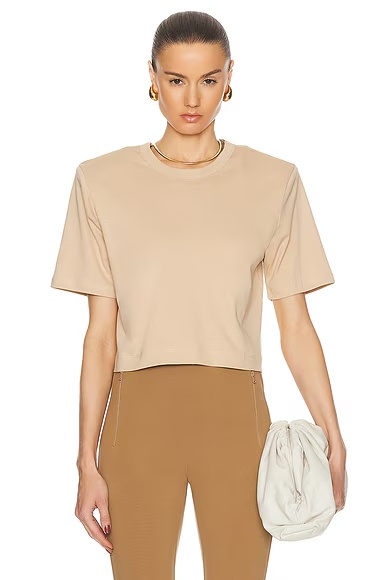 Cropped Shoulder Pad Top Khaki