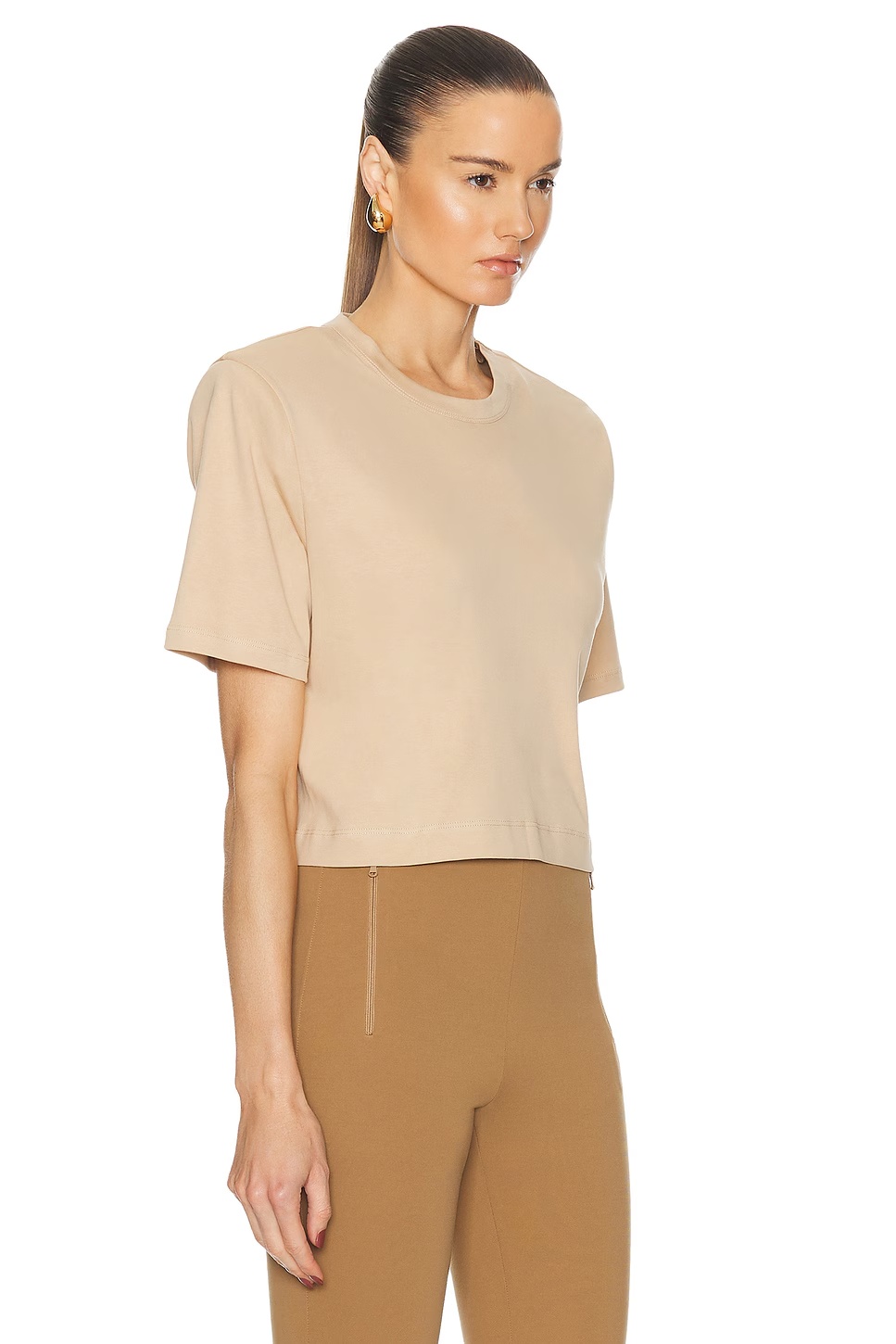 Cropped Shoulder Pad Top Khaki