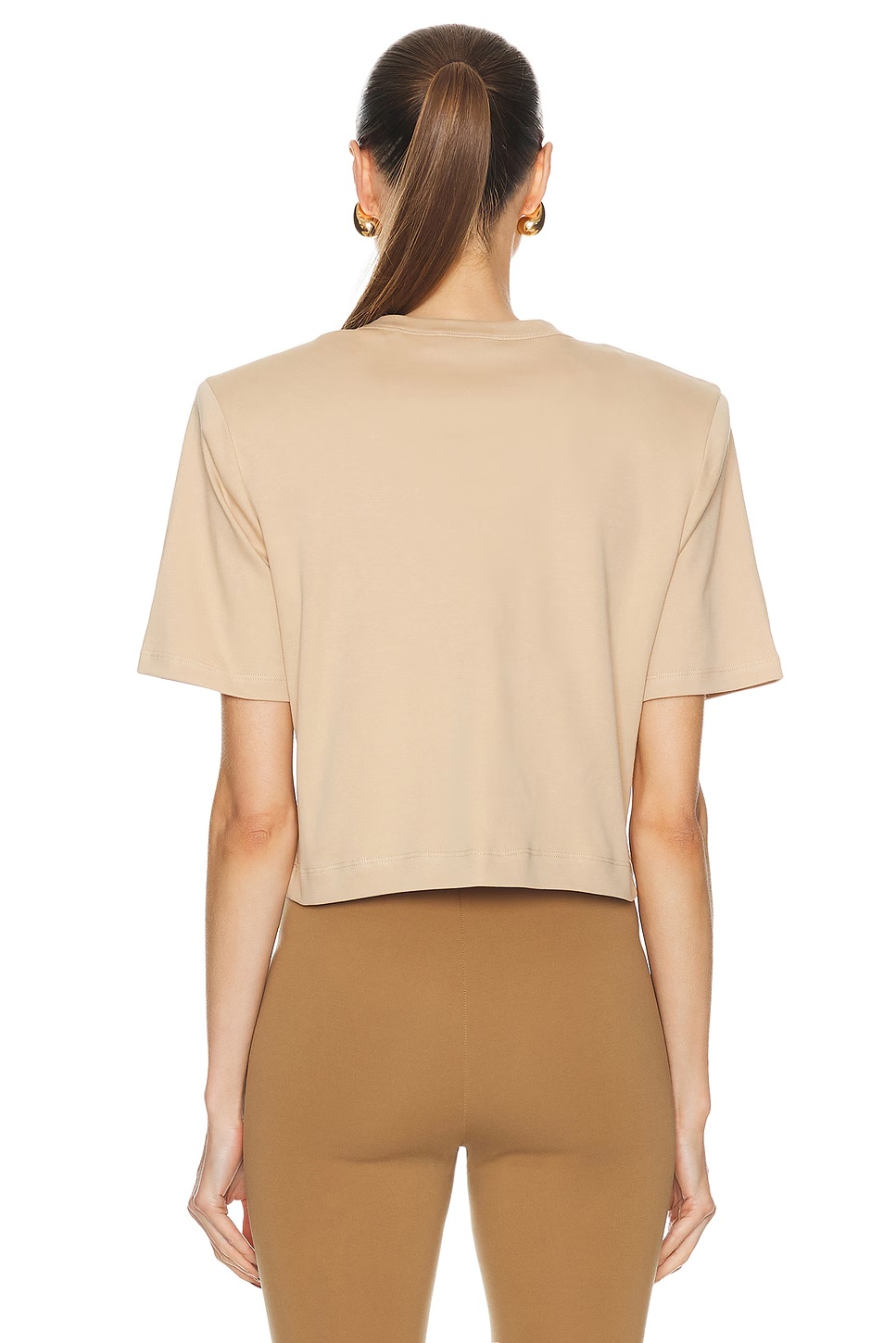 Cropped Shoulder Pad Top Khaki