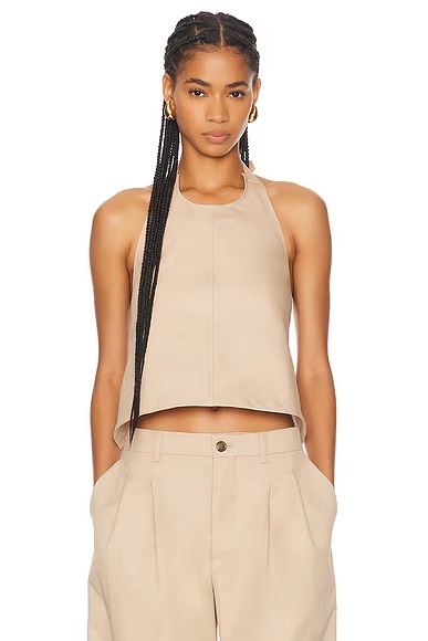 Drill Backless Halter Top Khaki