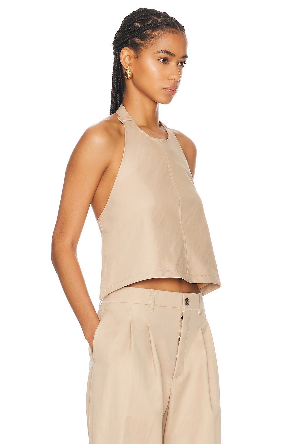 Drill Backless Halter Top Khaki