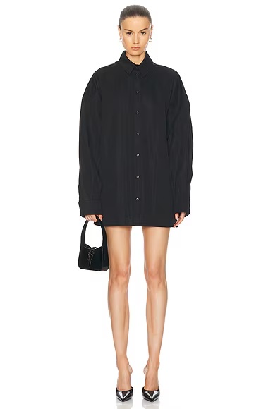 Drill Shirt Mini Dress Black