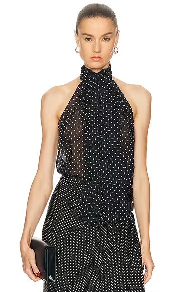 Halterneck Lavalliere Top Black & Off White