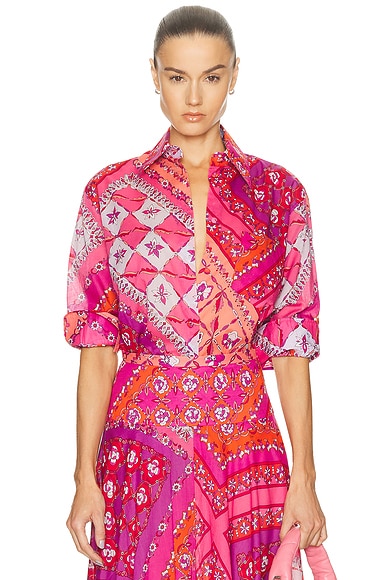Long Sleeve Button Up Top Corallo & Fuxia