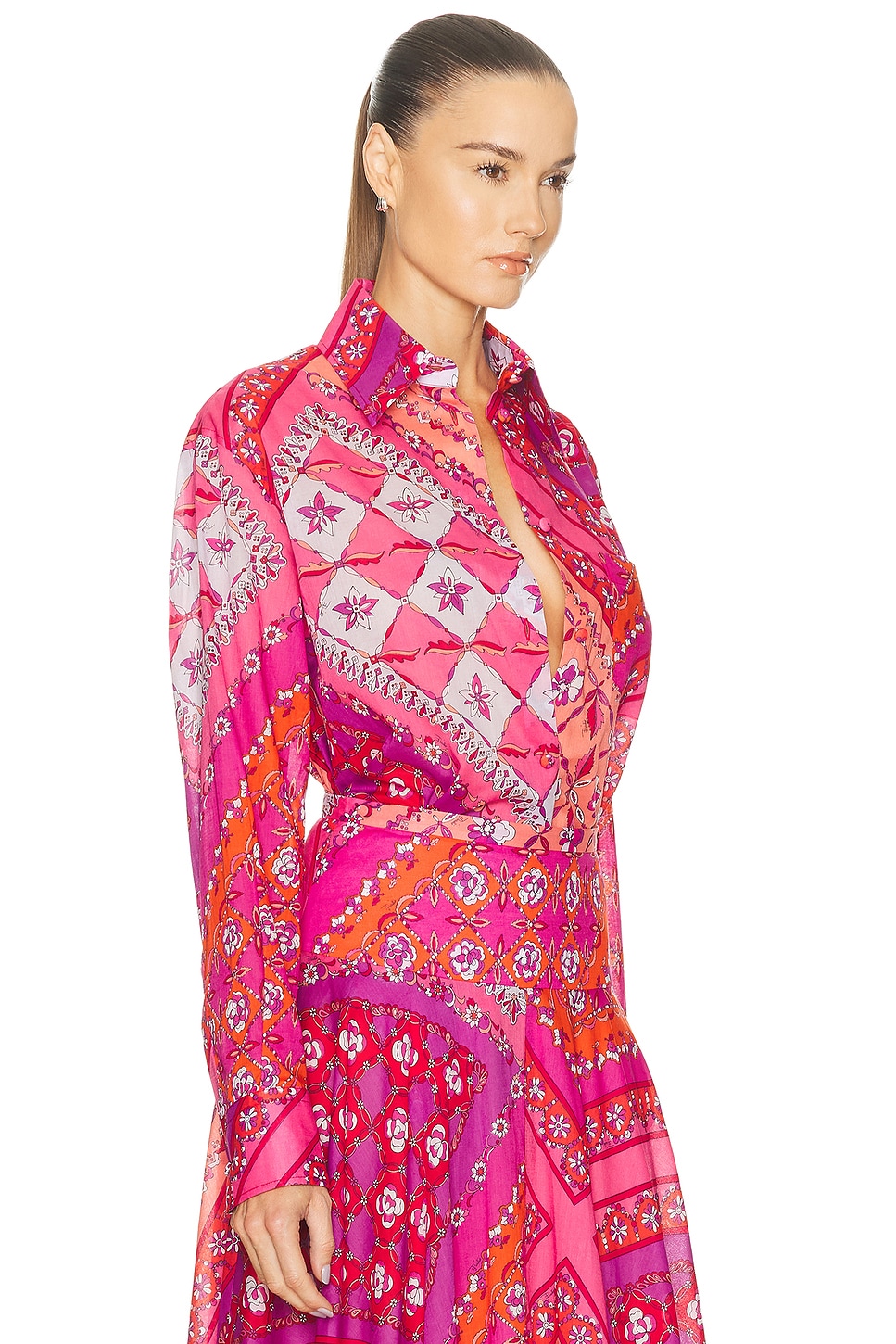 Long Sleeve Button Up Top Corallo & Fuxia