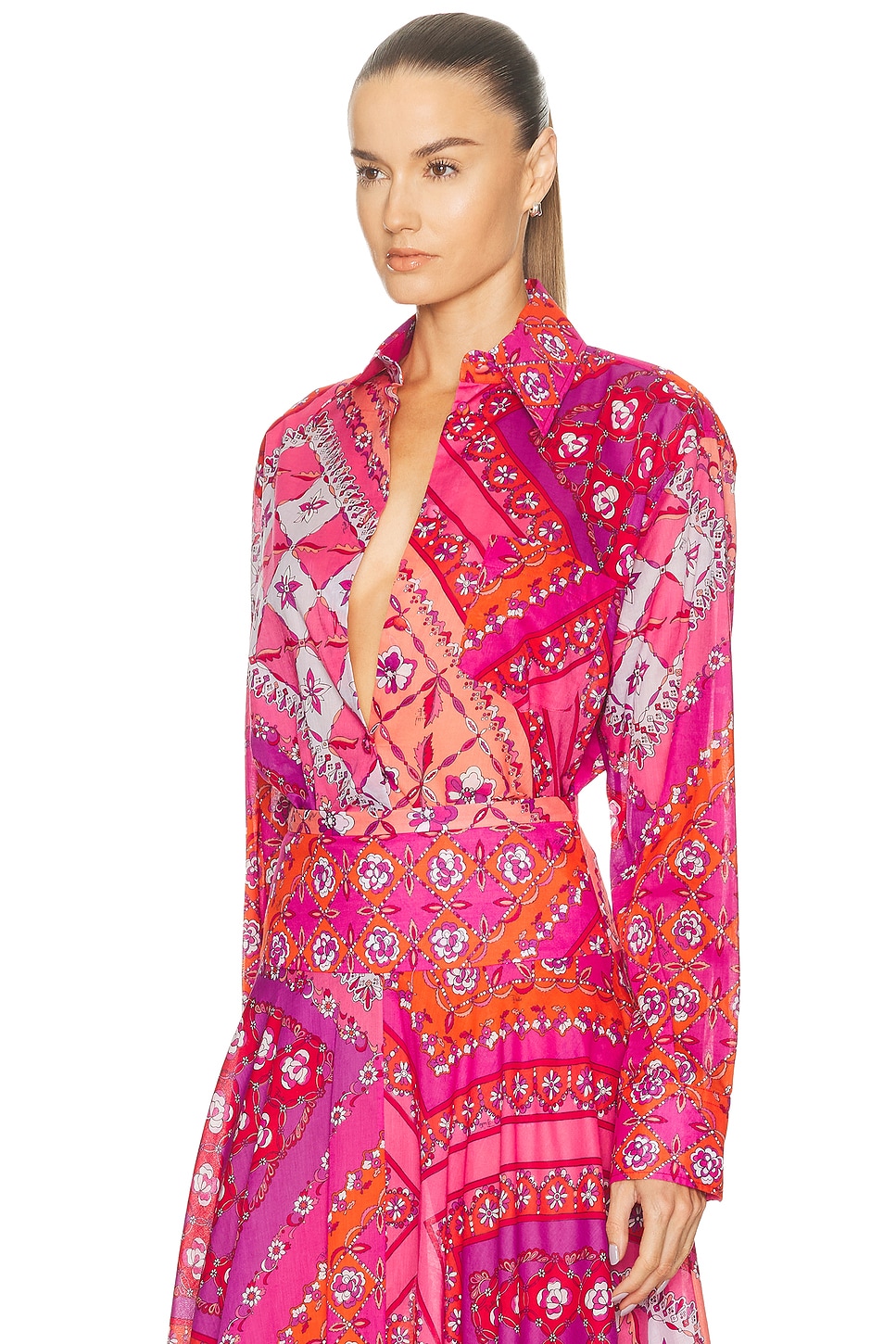 Long Sleeve Button Up Top Corallo & Fuxia