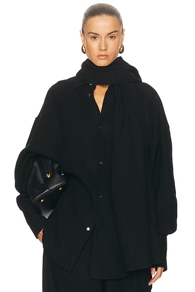 Georgia Detachable Scarf Japanese Light Wool Shirt Black