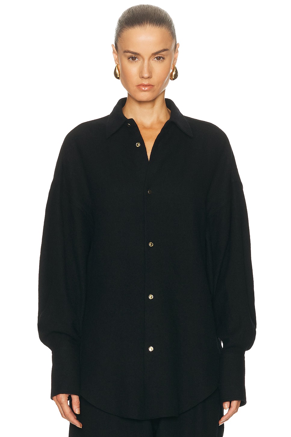 Georgia Detachable Scarf Japanese Light Wool Shirt Black