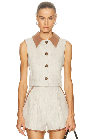 Collared Vest Top Oatmeal Linen