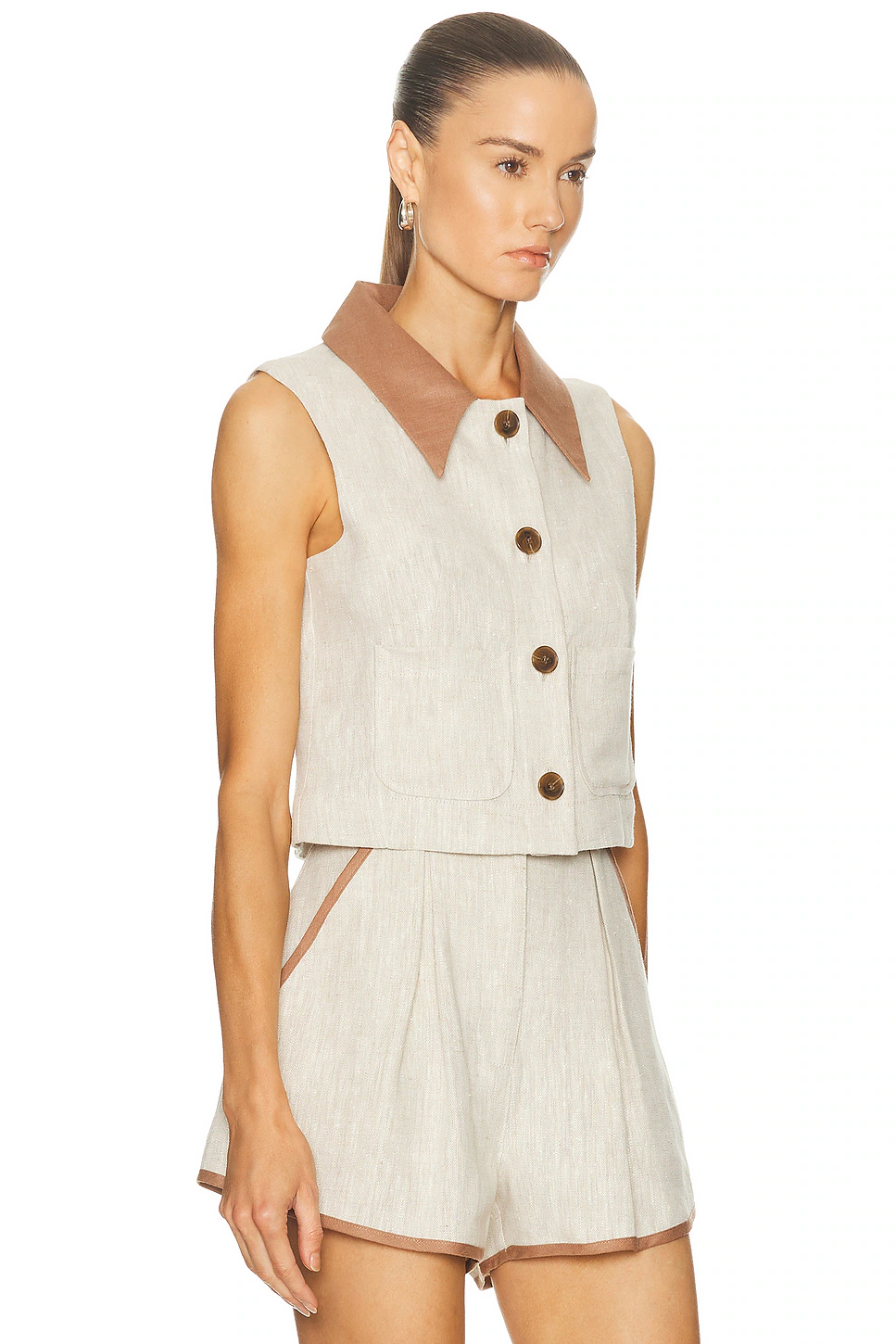 Collared Vest Top Oatmeal Linen