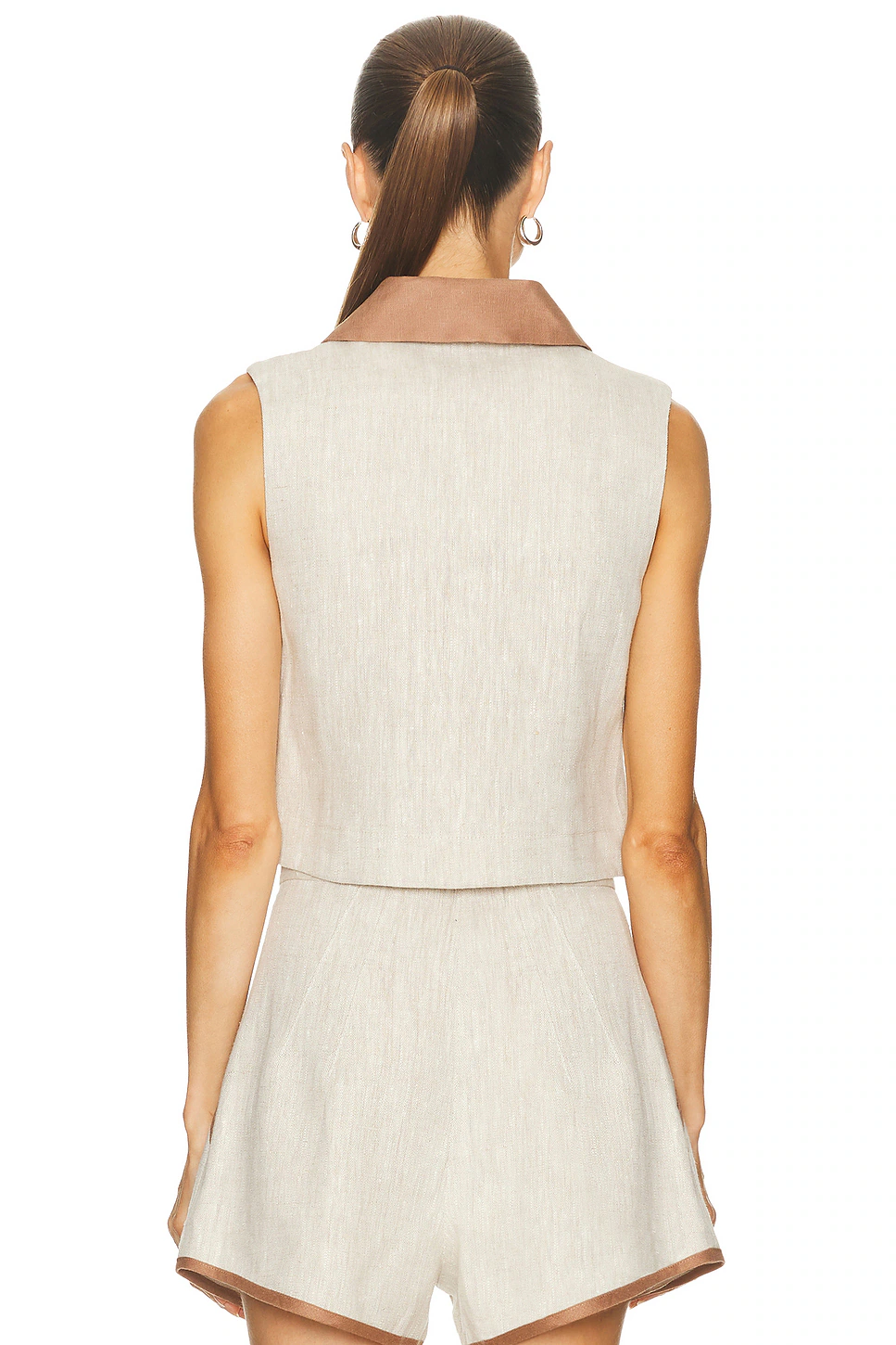 Collared Vest Top Oatmeal Linen