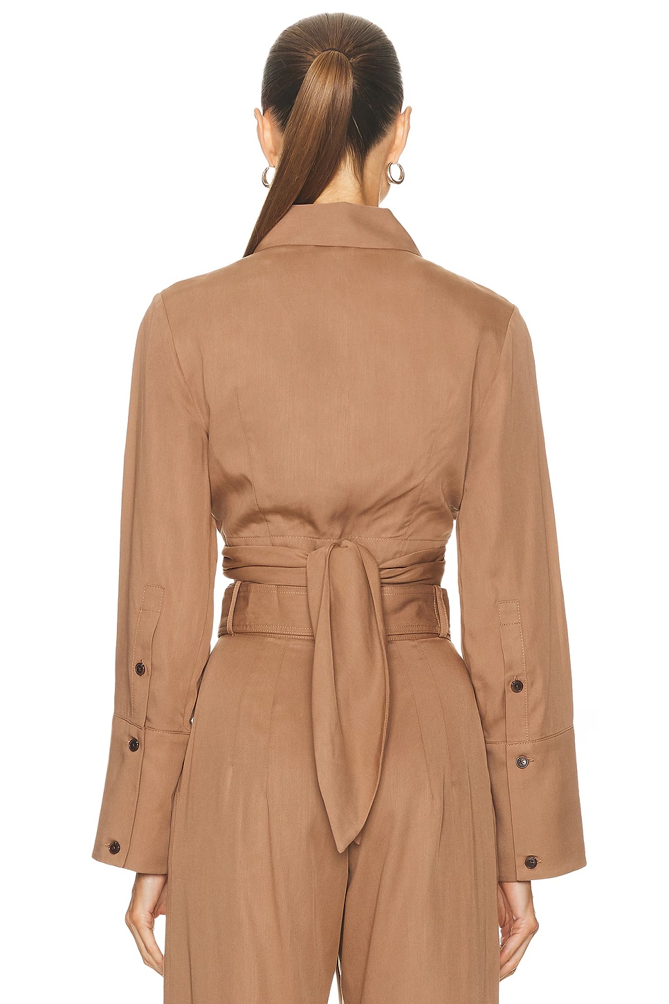 Collared Long Sleeve Wrap Top Mocha Lyocell