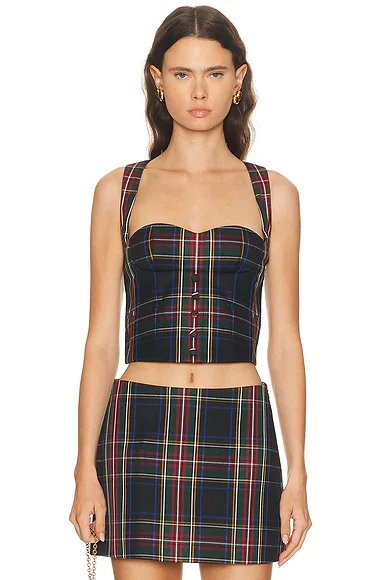 Donella Waistcoat Top Black Tartan