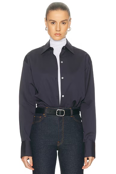 Cotton Silk Button Up Top Midnight