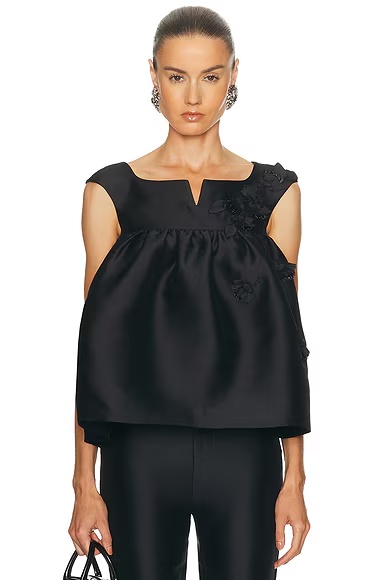 Notched Fluffy Sleeveless Top Black