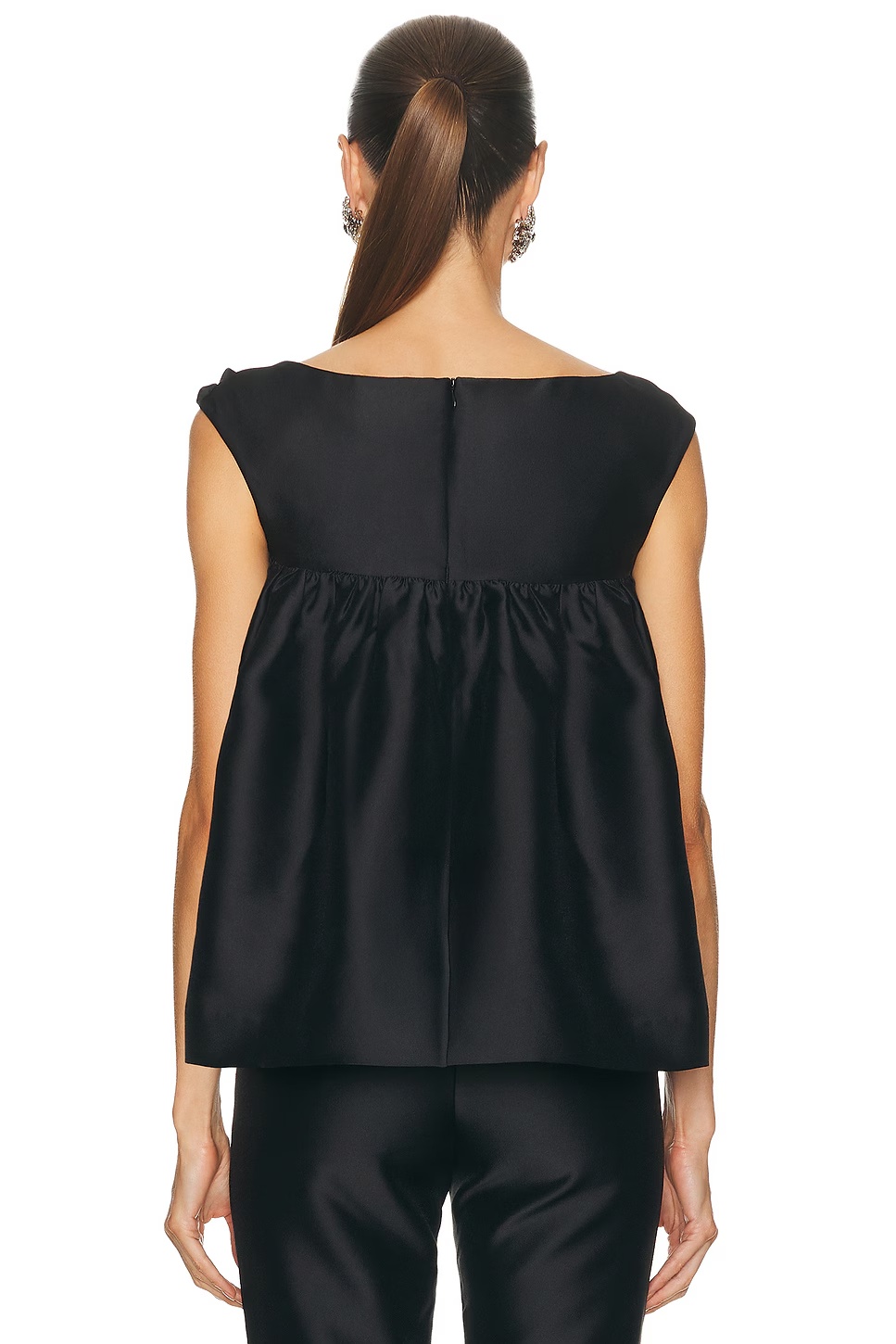 Notched Fluffy Sleeveless Top Black