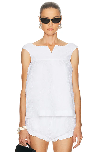 Notched Fluffy Sleeveless Top White
