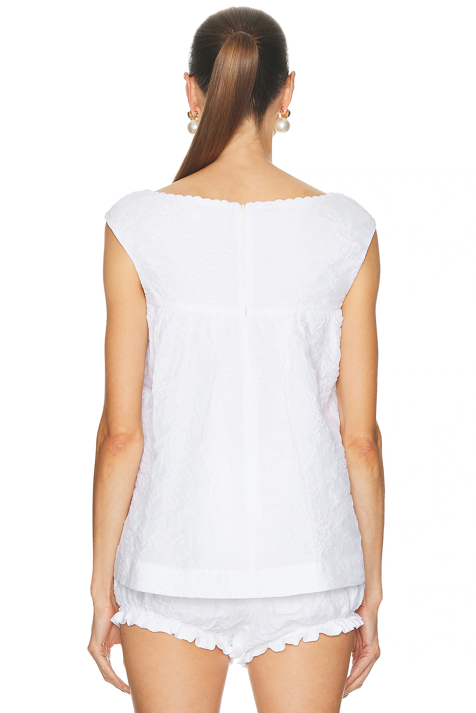 Notched Fluffy Sleeveless Top White